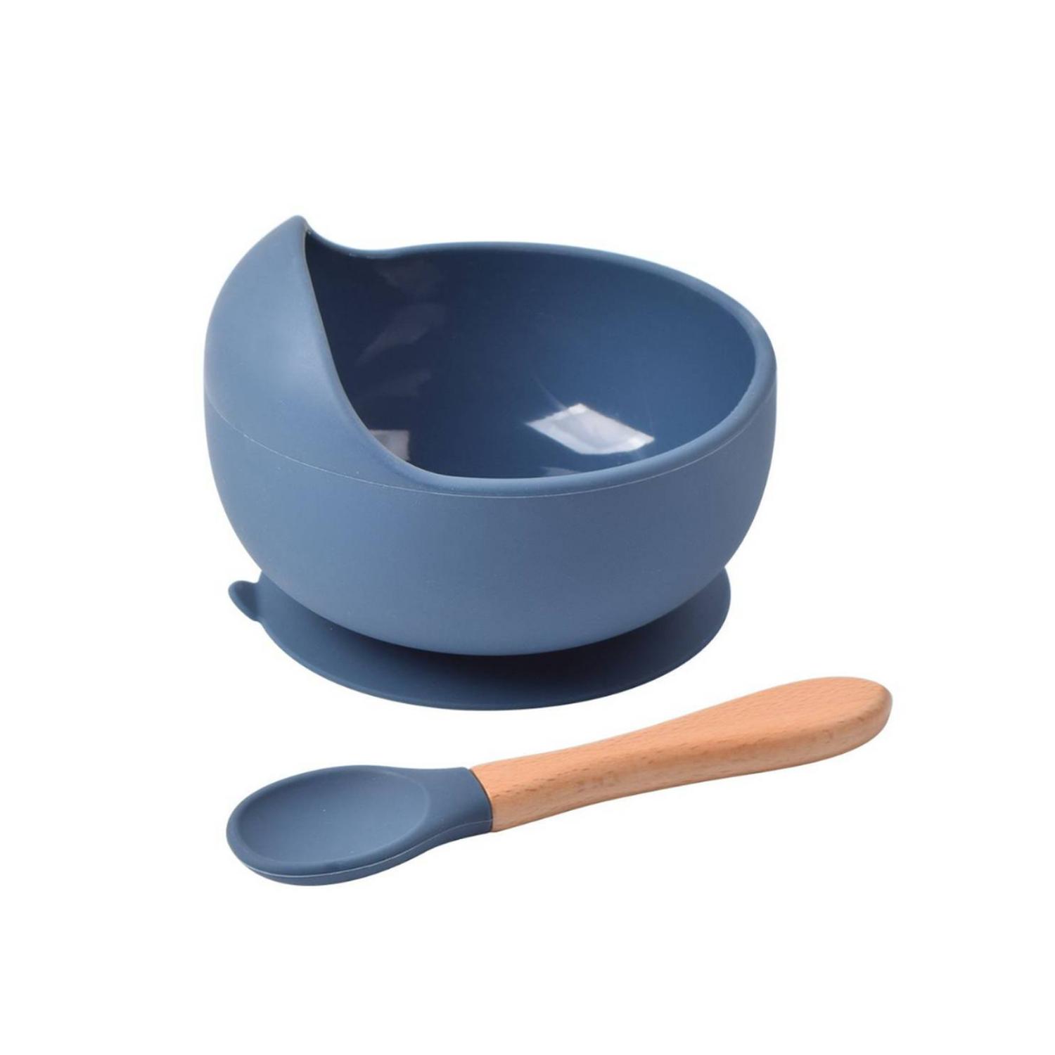 CUENCO COSINA SILICONA CON CUCHARA BEBÉ AZUL - 1