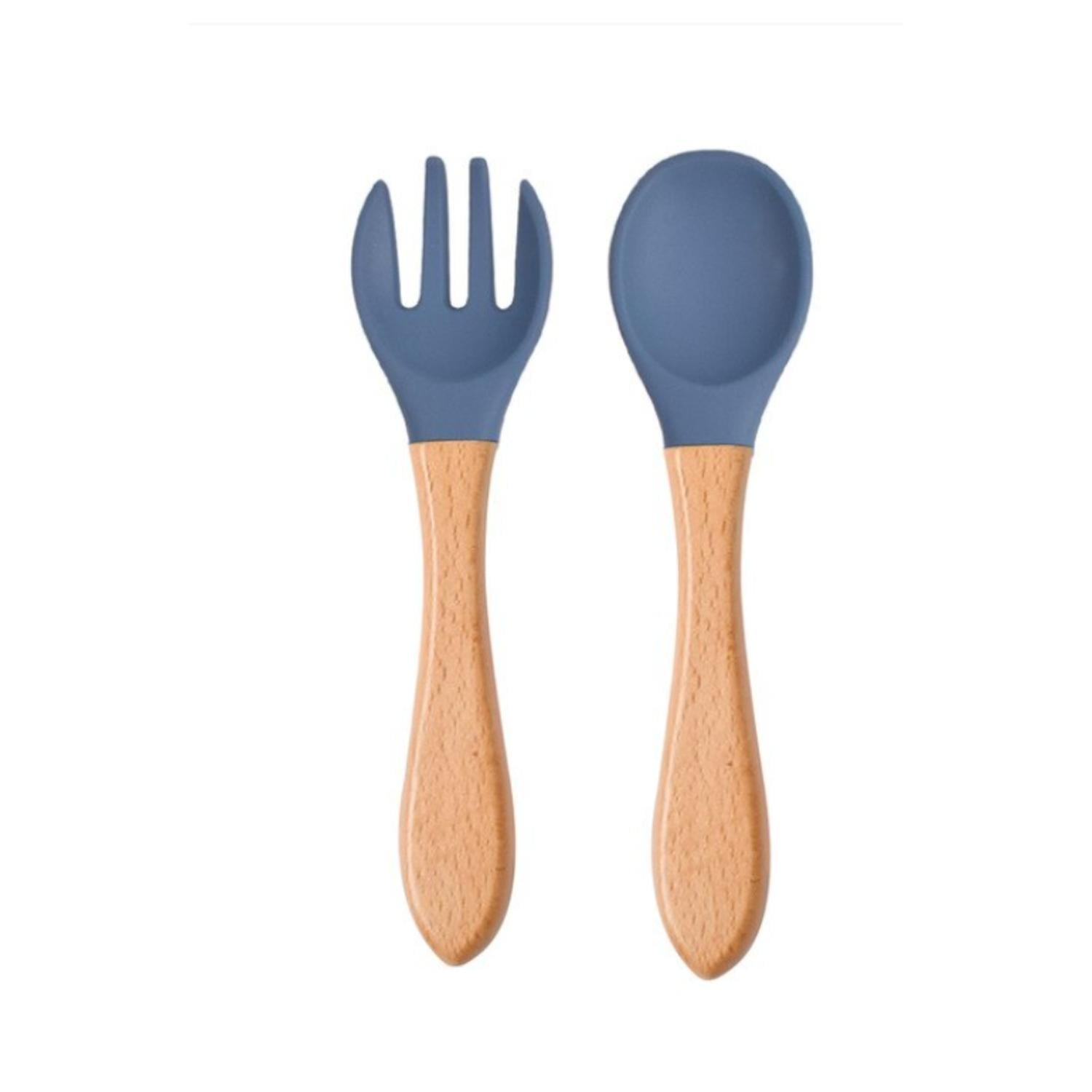 SET DEGETYD CUCHARA Y TENEDOR SILICONA BEBÉ AZUL - 1