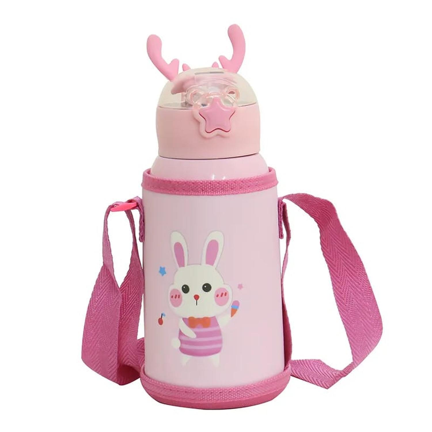 BOTELLA DE AGUA TERMICA CON FUNDA DISEÑO ANIMALES ROSA - 1