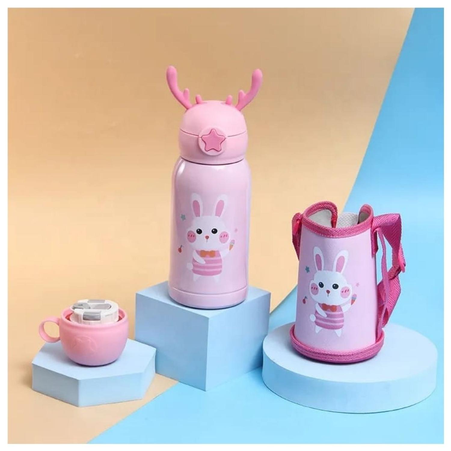 BOTELLA DE AGUA TERMICA CON FUNDA DISEÑO ANIMALES ROSA - 2