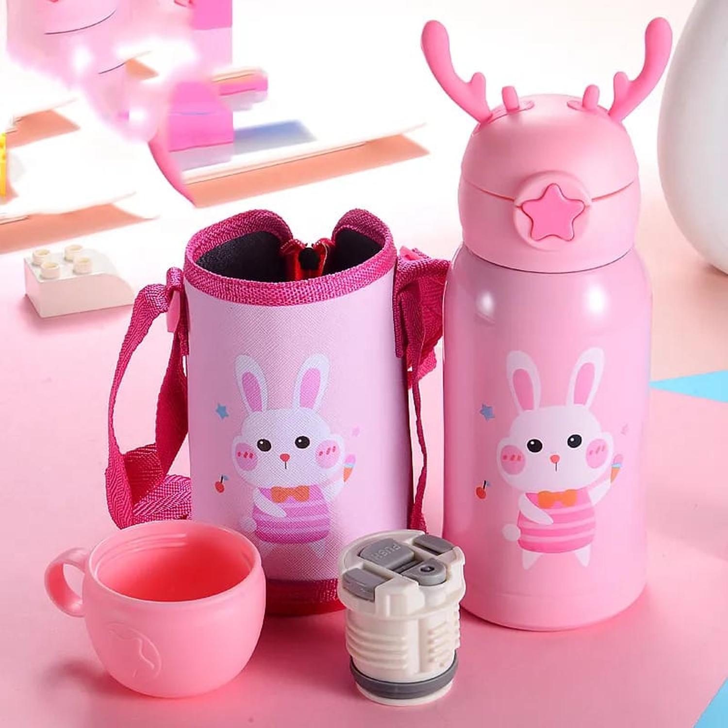 BOTELLA DE AGUA TERMICA CON FUNDA DISEÑO ANIMALES ROSA - 3