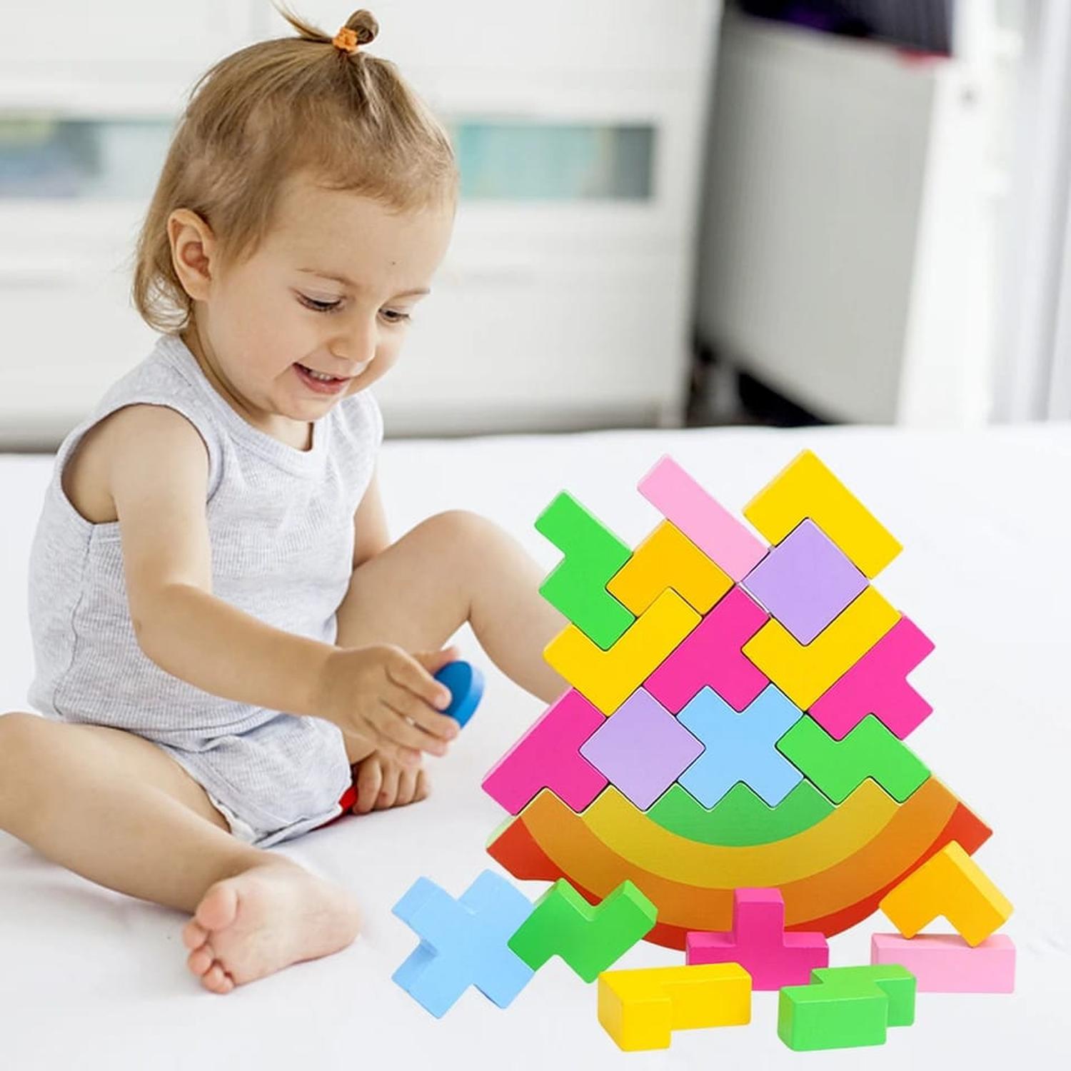 PUZZLE AMARILLO BLOQUES DE CONSTRUCCION MADERA EQUILIBRIO - 2