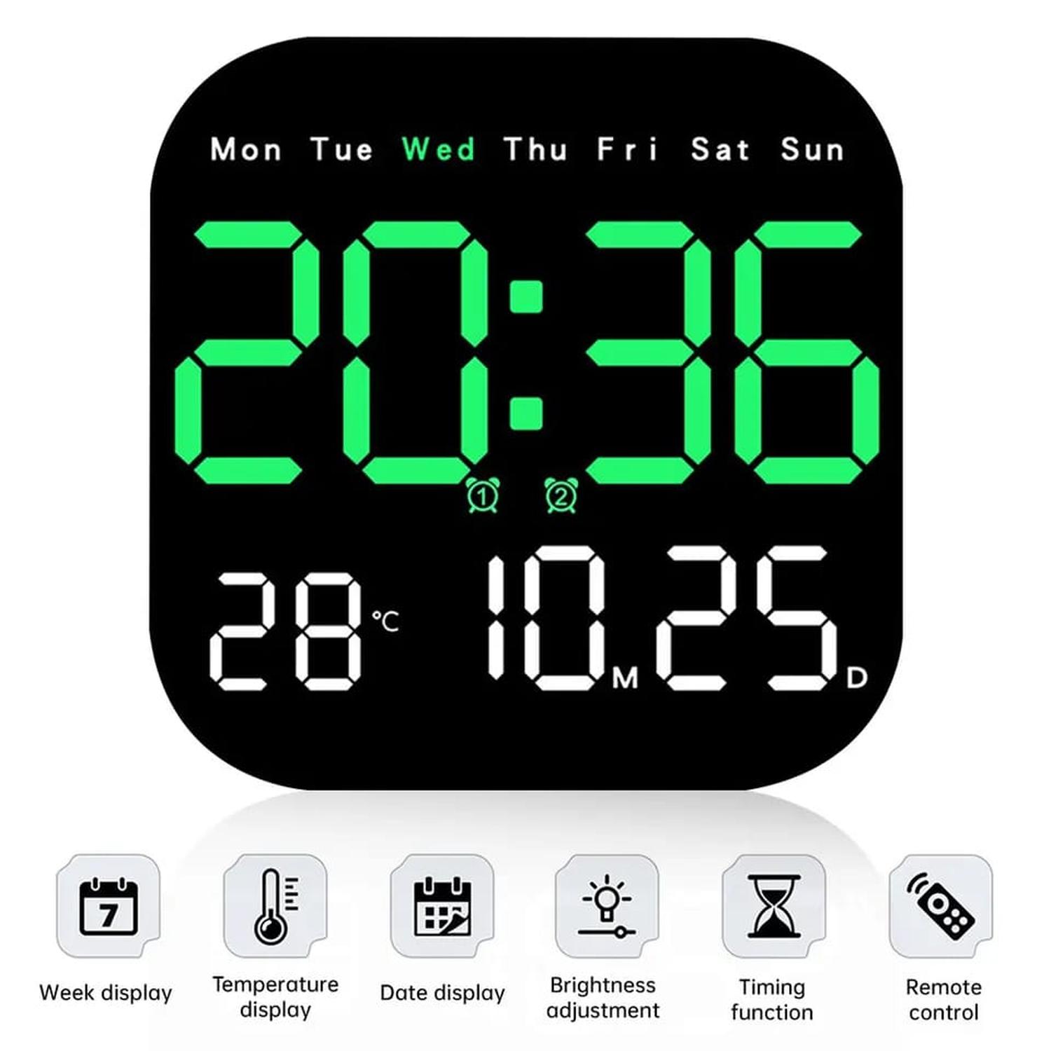 RELOJ DIGITAL DE PARED CUADRADO CON CONTROL REMOTO TAMAÑO M - 1