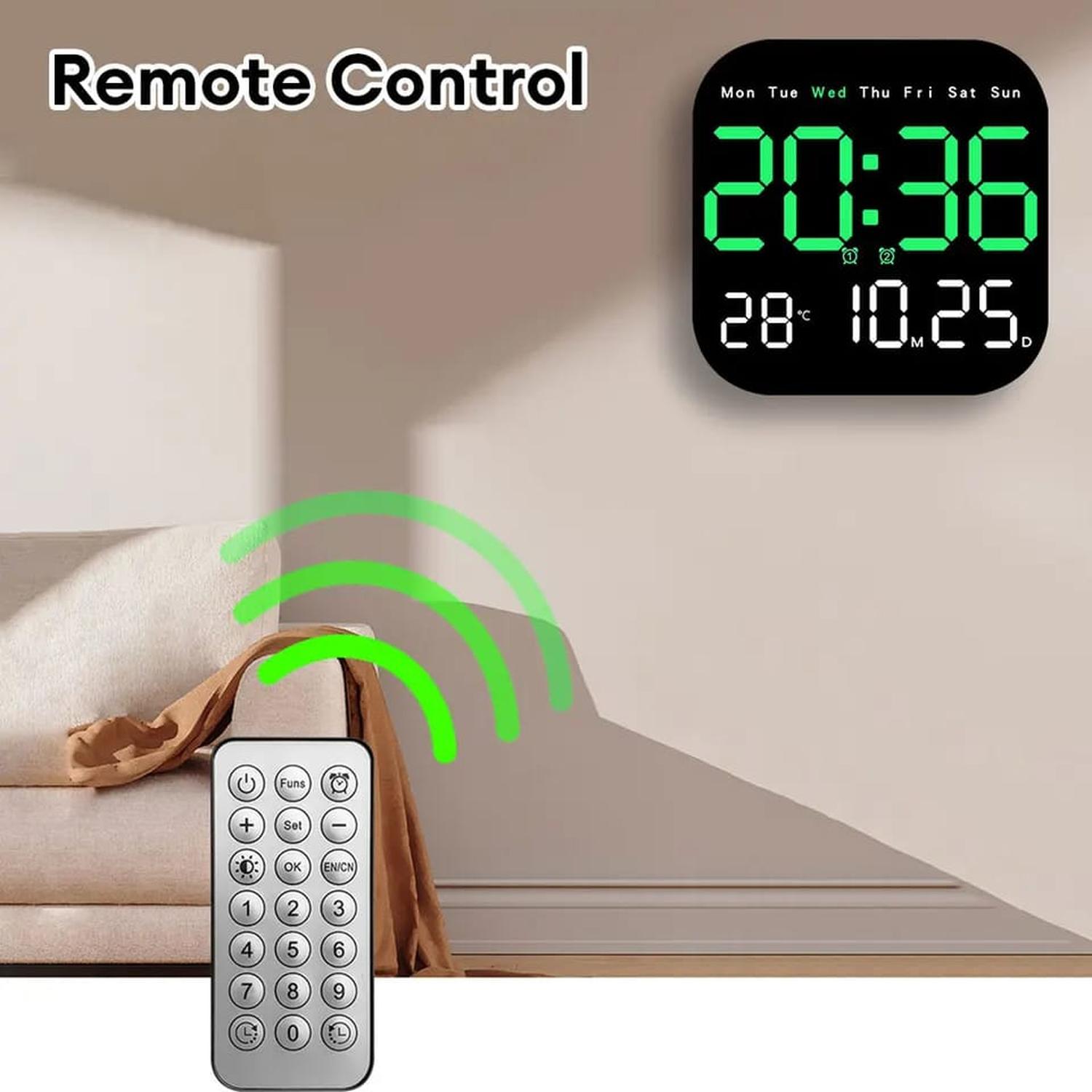 RELOJ DIGITAL DE PARED CUADRADO CON CONTROL REMOTO TAMAÑO M - 2