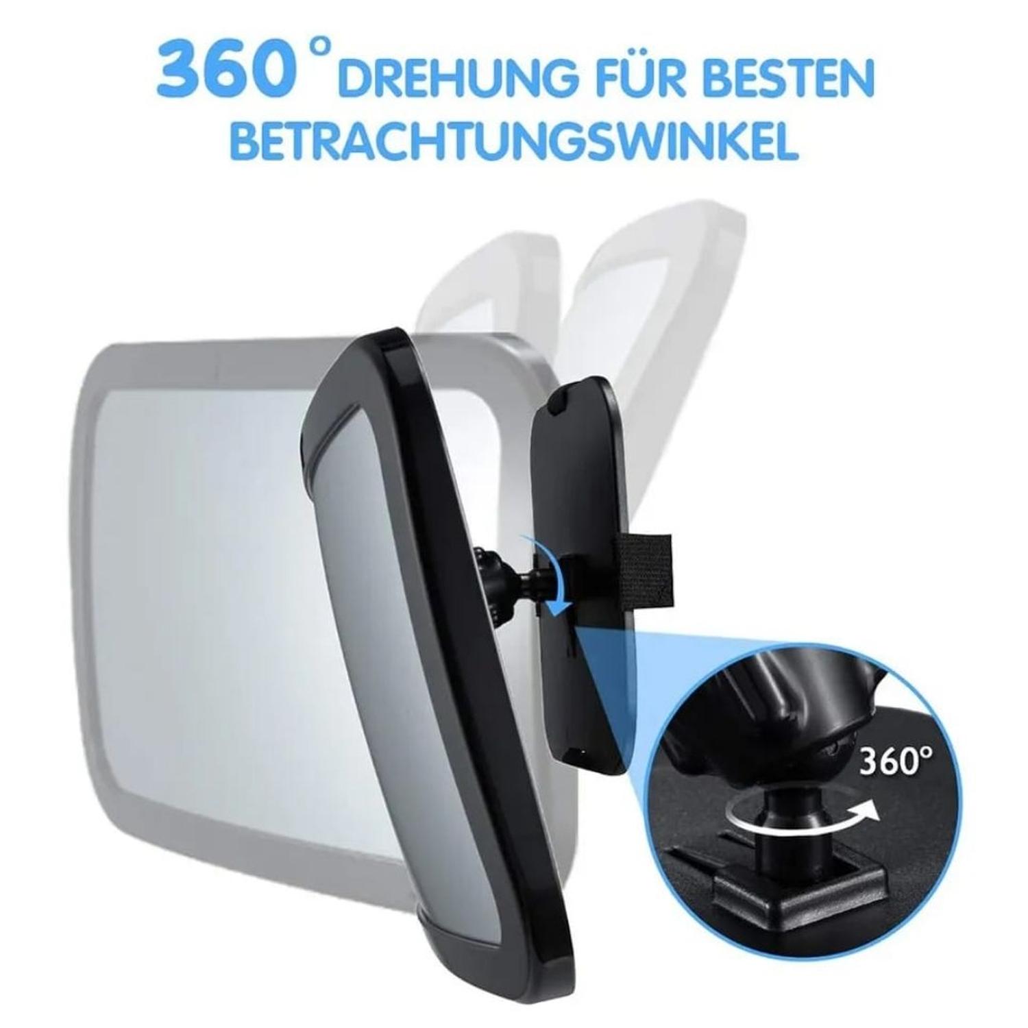 ESPEJO RETROVISOR GIRATORIO ASIENTO TRASERO AUTO BEBÉ NEGRO - 2