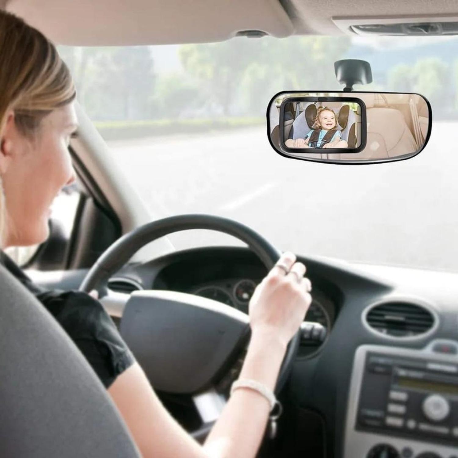 ESPEJO RETROVISOR GIRATORIO ASIENTO TRASERO AUTO BEBÉ NEGRO - 3