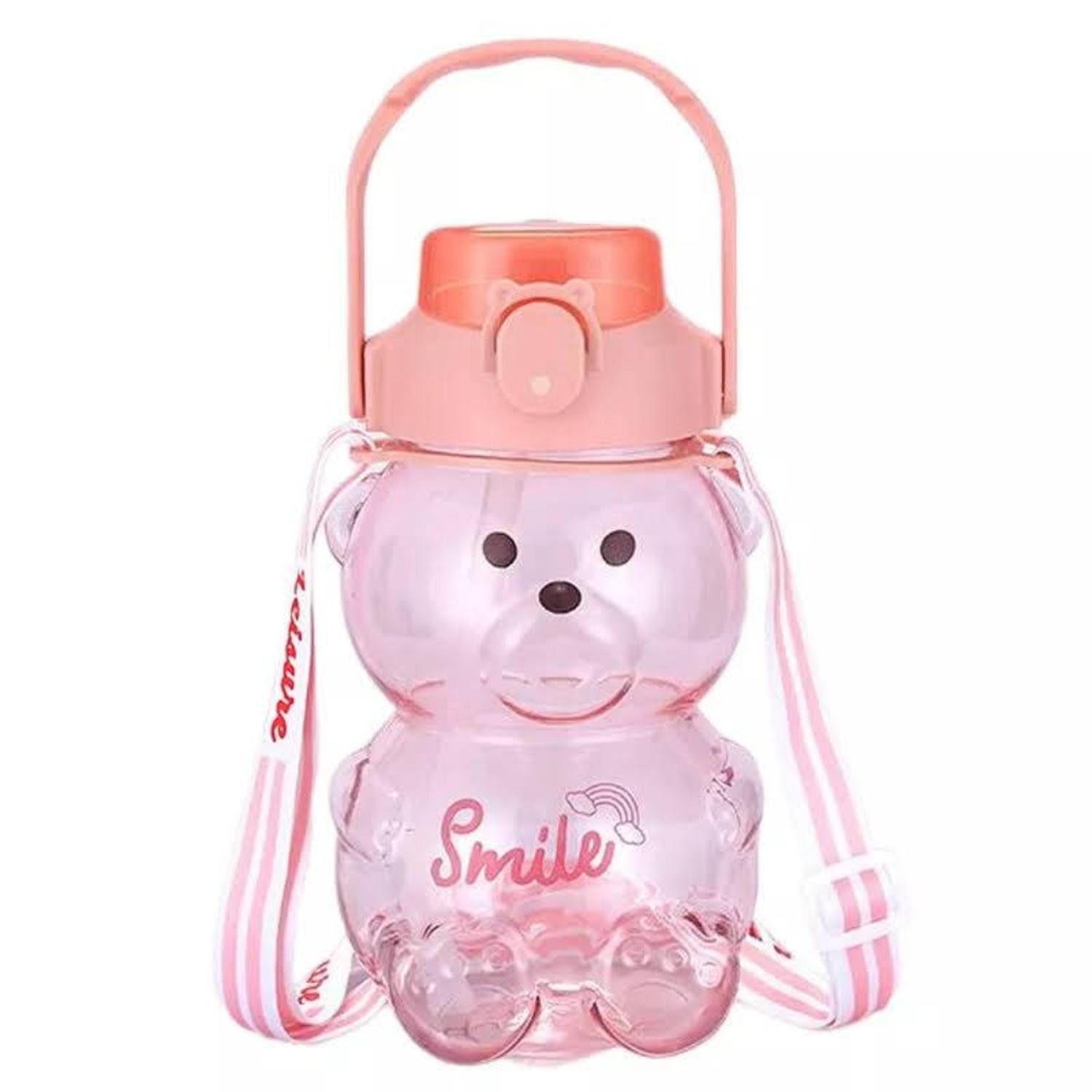 BOTELLA DE AGUA ANTIDERRAME OSO CON STICKERS 1 LT ROSA - 1