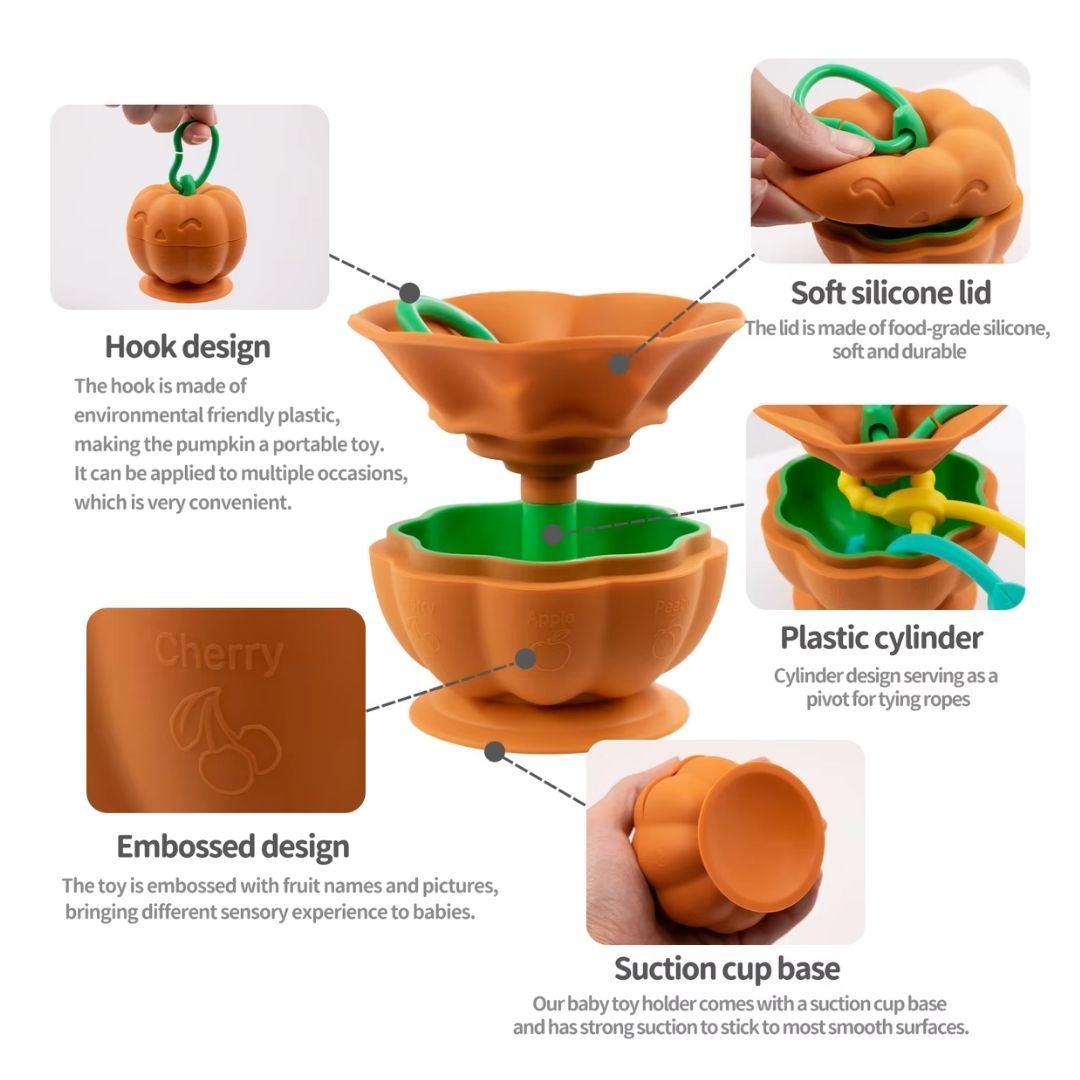 SUJETADOR JUGUETES CALABAZA Y CHUPETES SILICONA NARANJO - 2