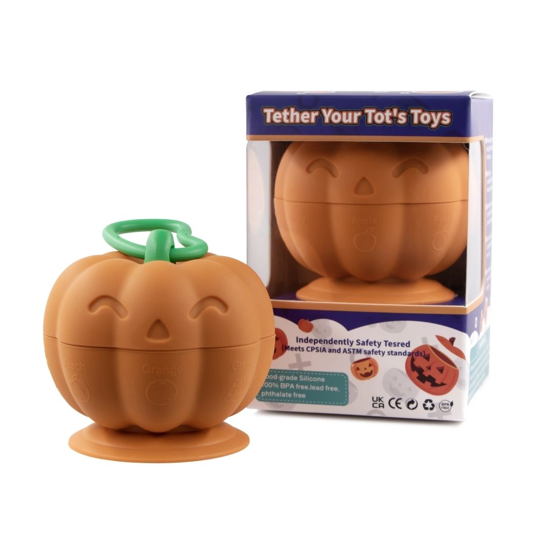 SUJETADOR JUGUETES CALABAZA Y CHUPETES SILICONA NARANJO - 3