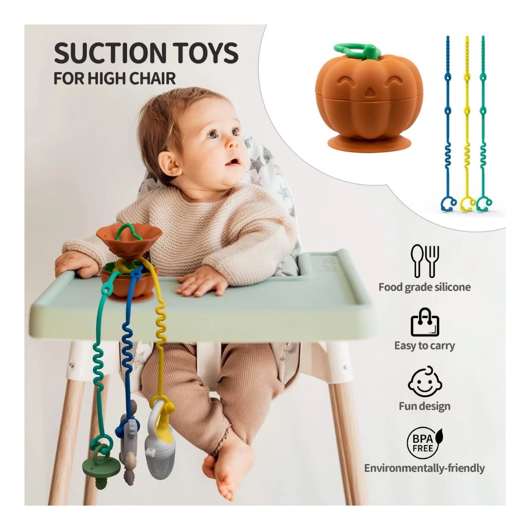 SUJETADOR JUGUETES CALABAZA Y CHUPETES SILICONA NARANJO - 4