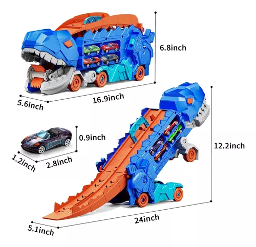 JIZZU Dinosaurios Juguetes,Circuito De Carreras De Dinosaurios Plegable Con 6 Pequeños Coches