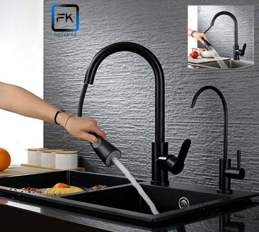 LLAVE MONOMANDO LAVAPLATOS EXTRAÍBLE PLATEADO FLEXIBLE - 1