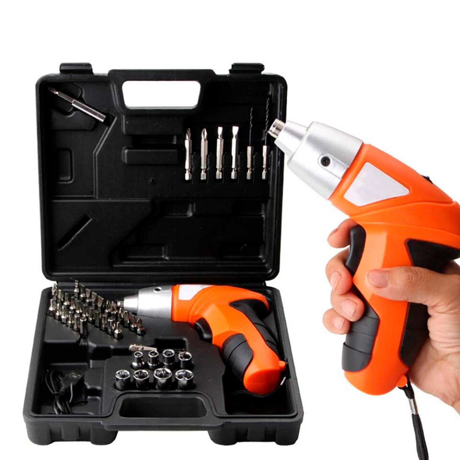 DESTORNILLADOR ELECTRICO INALAMBRICO 4.8V + MALETA 46 PIEZAS - 1