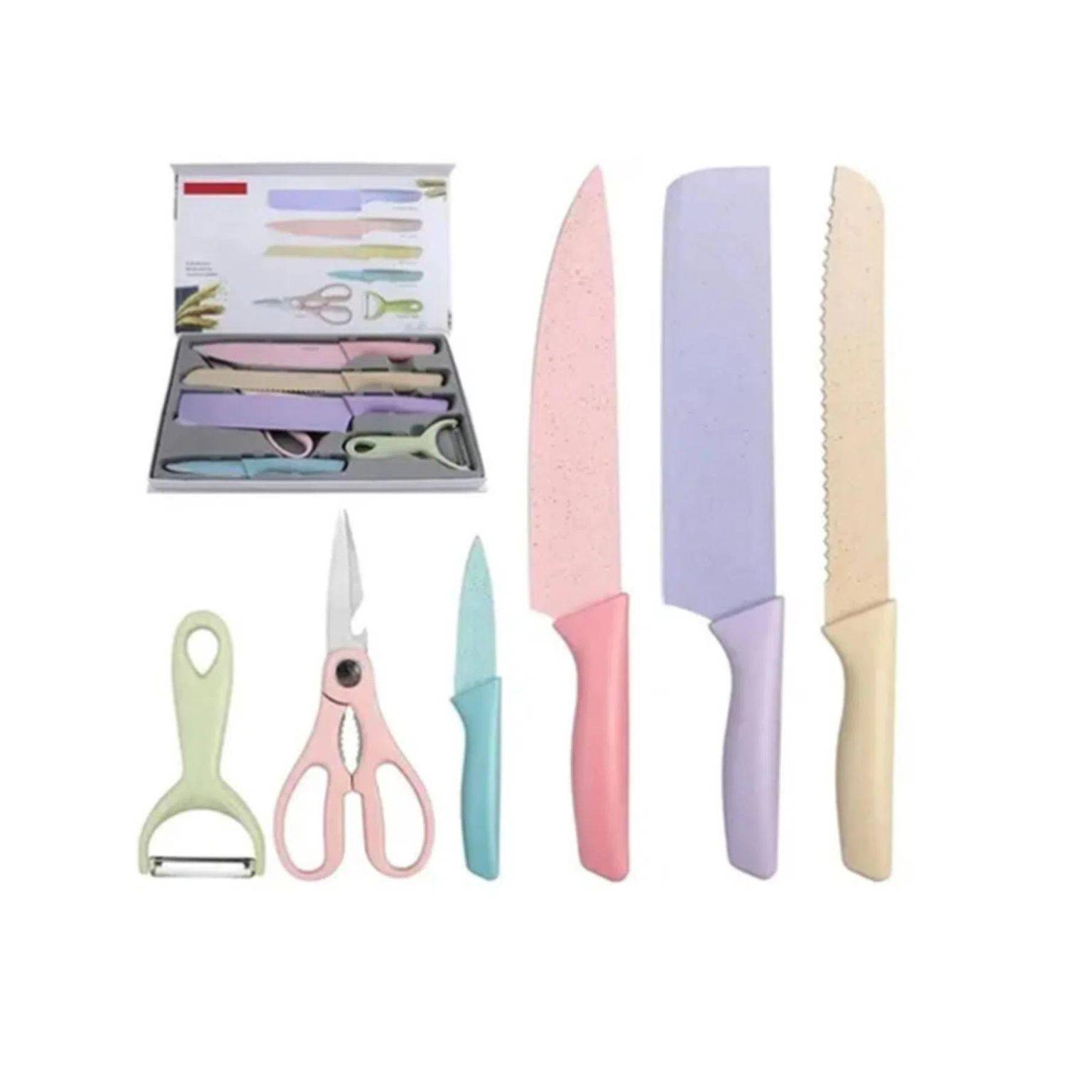 JUEGO DE CUCHILLOS DE COCINA ACERO INOXIDABLE SET 6 PIEZAS - 1
