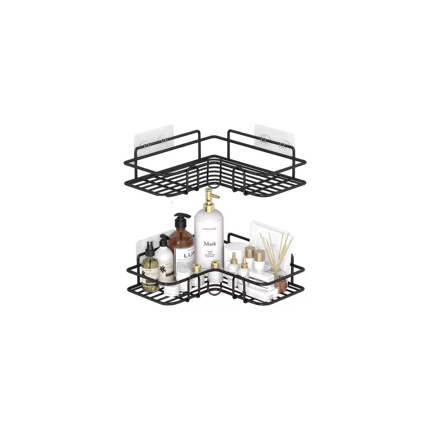 ORGANIZADOR DUCHA BAÑO ESQUINERO ACERO INOX ADHESIVO 2 UNIDADES - 1