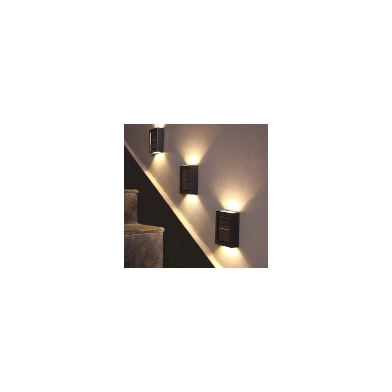 KIT 4 LUCES SOLARES PATIO JARDÍN PARA ESCALERAS Y MUROS - 1