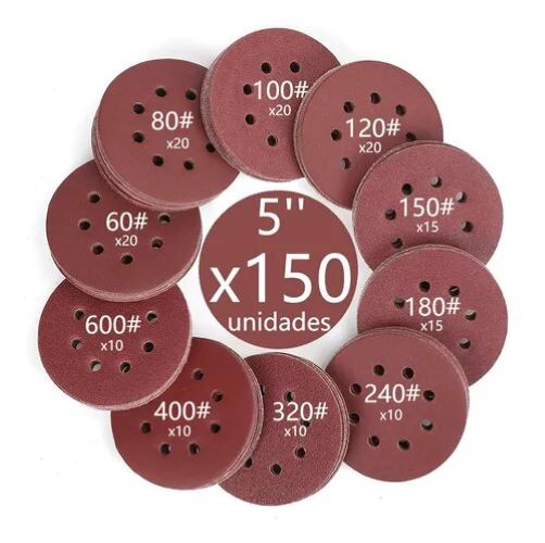 150 DISCO DE PULIR CON VELCRO 125MM 5'' P60-600 MADERA METAL - 1