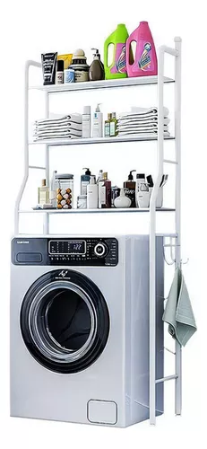 ORGANIZADOR ESTANTE DE LAVADORA BAÑO METALICO RACK 3 NIVELES COLOR BLANCA - 1
