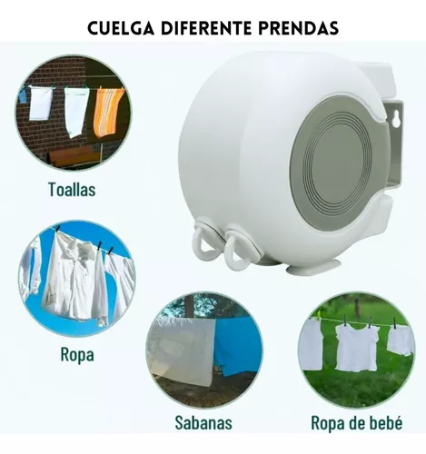TENDEDERO RETRACTIL COLGADOR ROPA PARED DOBLE LINEA CUERDA COLOR BLANCO - 1