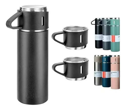 SET TERMO VASO TÉRMICO ACERO INOX 500ML + 3 TAZAS TAPA X L - 1