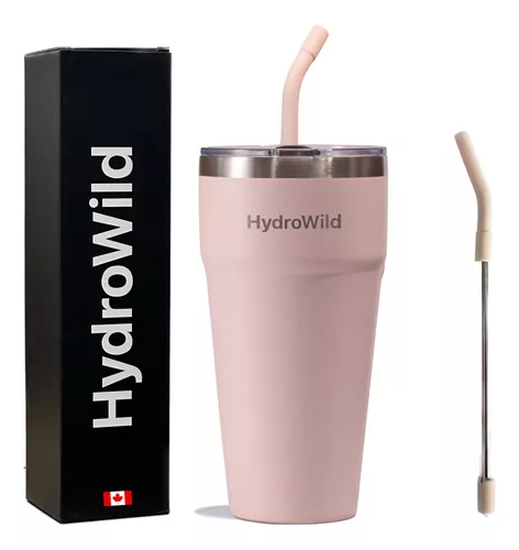 VASO TÉRMICO CAFE HYDROWILD 770 ML + BOMBILLA METÁLICA ROSA - 1