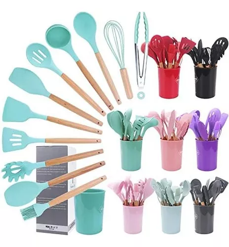 UTENSILIOS DE COCINA 12 PIEZAS - MADERA Y SILICONA - 1