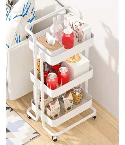 CARRO ORGANIZADOR MUEBLE ESTANTE DE ALMACENAMIENTO 3 NIVELE COLOR BLANCO - 1