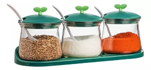 SET 3 FRASCOS ESPECIEROS CONDIMENTEROS VIDRIO COCINA - 1