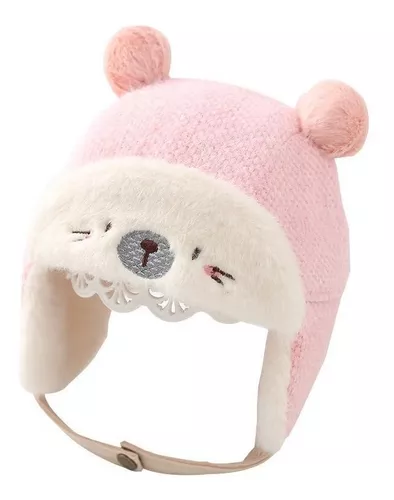 GORROS DE INVIERNO POLAR ROSADO CON INTERIOR DE CHIPORRO PARA BEBE - 1