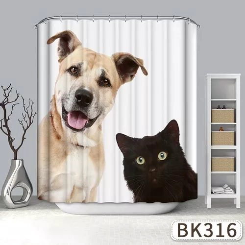 CORTINA BAÑO DUCHA TELA IMPERMEABLE PERRO Y GATO - 1