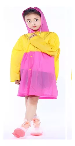 PONCHO ROSADO IMPERMEABLE CAPA LLUVIA VIENTO GORRO NIÑAS Y NIÑOS - 1