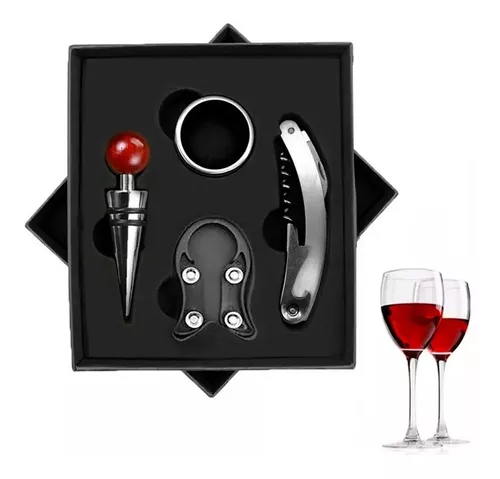 SET DESTAPADOR SACACORCHO BOTELLA DE VINO - ACERO - 4 PIEZAS - 1