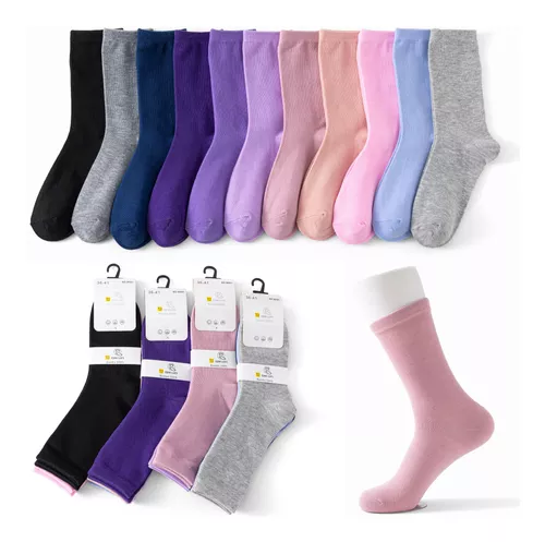 PACK X12 PARES CALCETINES MUJER LARGAS LISO SUAVES BAMBÚ - 1