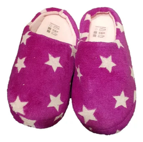 PANTUFLAS POLAR MUJER MORADO ABRIGADORAS VIOLETA CON ESTRELLAS - 1