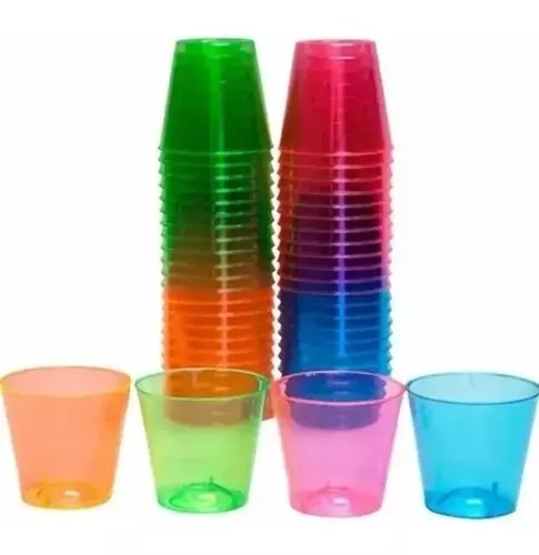 PACK 60 VASOS SHOT ACRILICO NEON DE 40ML + CUCHARA - 1