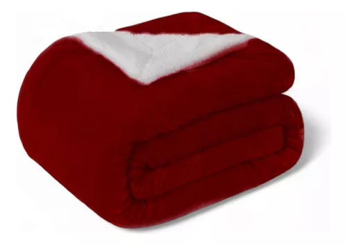 FRAZADA CHIPORRO LISO BORDO DISEÑO LA TELA LISA 1.5 PLAZA 200 X 150 CM POLAR ROJO - 1