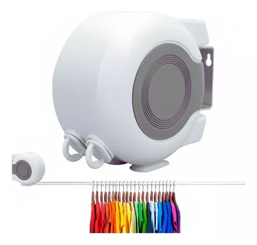 TENDEDERO RETRACTIL COLGADOR ROPA PARED DOBLE LINEA CUERDA COLOR BLANCO - 1