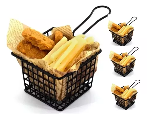 4 MINI CESTA PARA SERVIR PAPAS FRITAS NUGGETS CANASTO 13X13 - 1