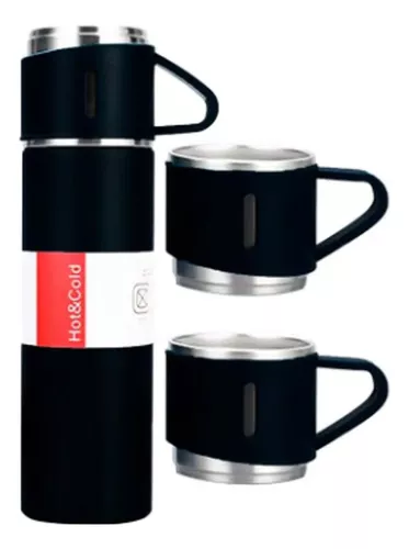 SET TERMO CAFE 500 ML TERMOS PARA AGUA CALIENTE + 3 TAZAS - 1