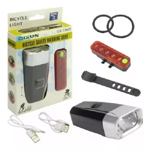 SET DE LUCES DELANTERA Y TRASERA RECARGABLE USB P/ BICICLETA COLOR NEGRO - 1