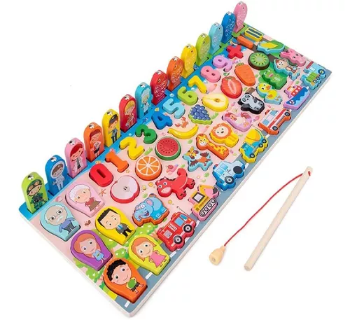 ROMPECABEZAS MULTICOLOR DE MADERA CON JUEGO DE PESCA MAGNÉTICOS - 1