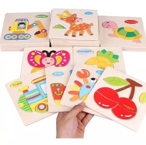 PACK 6 ROMPECABEZAS MADERA NATURAL PUZZLE SURTIDOS DIDÁCTICOS DE MADERA - 1
