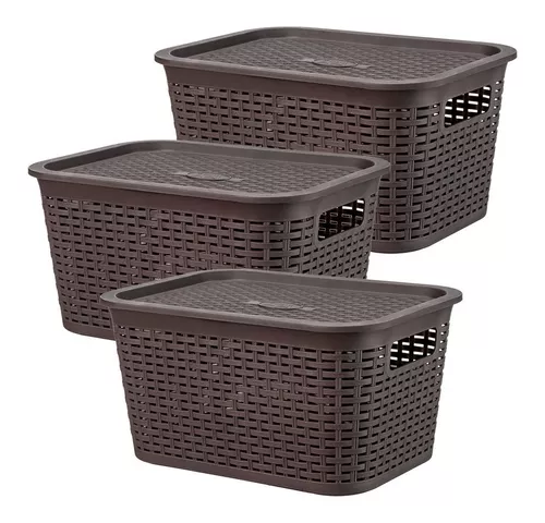 CAJA ORGANIZADORA RATÁN 6 LT. / PACK 3 UN. COLOR MARRÓN OSCURO - 1