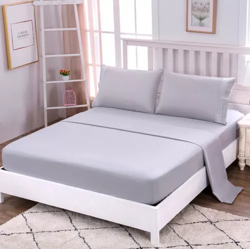 SET SÁBANAS 1.5 PLAZAS 200 HILOS GRIS CLARO 4 PIEZAS - 1