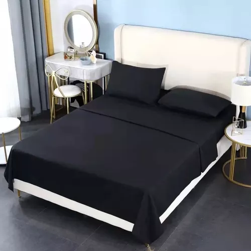 SET SÁBANAS 2 PLAZAS 200 HILOS NEGRO 4 PIEZAS - 1