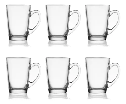 SET 6 TAZAS PARA CAFÉ CON LECHE TÉ CAPUCCINO VIDRIO 250ML BLANCO - 1