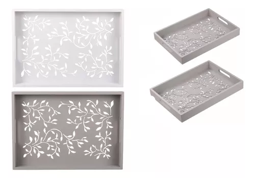 BANDEJAS MADERA BANDEJA DESAYUNO PACK 2 UND COLOR BLANCO - 1