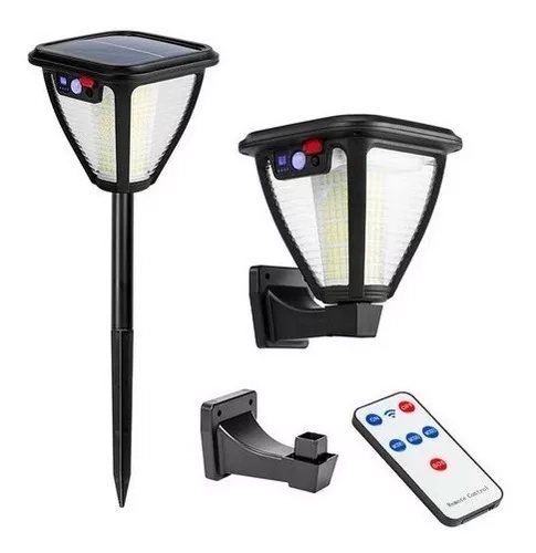 LUZ SOLAR FOCO LED ESTACA Y PARED CONTROL Y SENSOR M NEGRO - 1