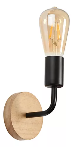 APLIQUÉ LÁMPARA DECORATIVA SOPORTE MADERA PORTA E-27 LUCES COLOR NEGRO/MADERA - 1