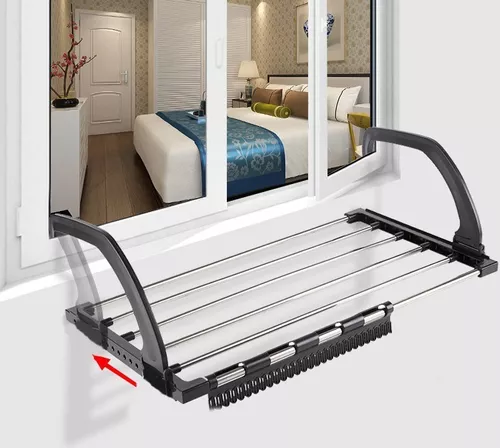 TENDEDERO DE ROPA MULTIUSO PLEGABLE PARA BALCON COLOR NEGRO - 1